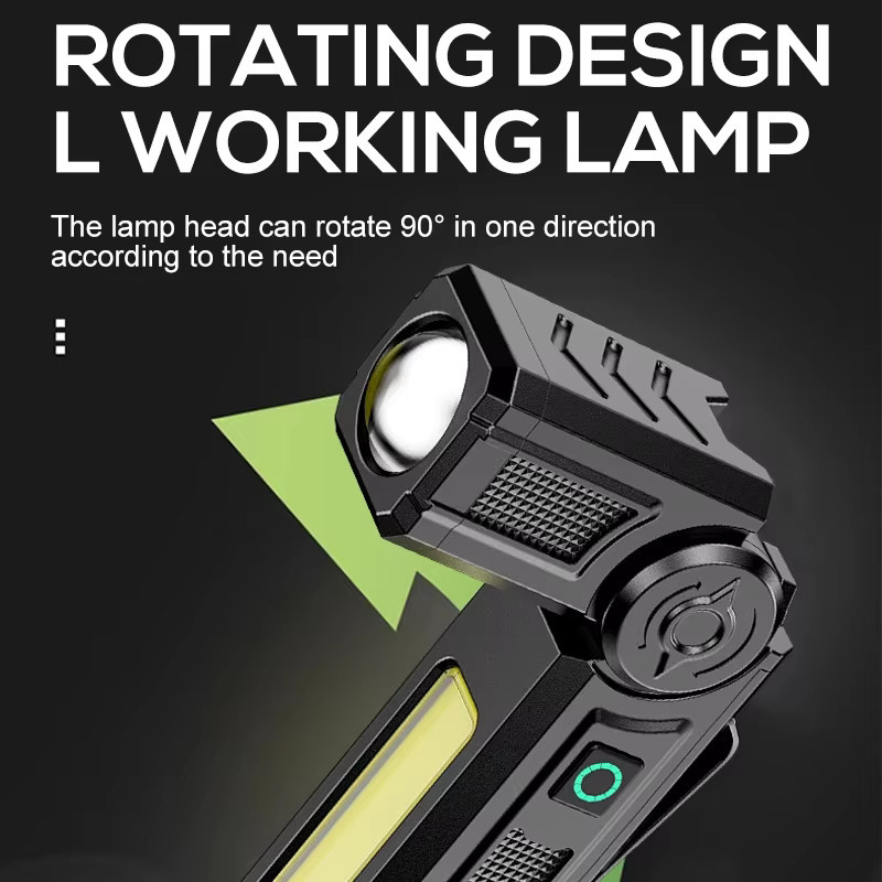 Heinast COB-Taschenlampe mit Magnet und Klappfunktion, wiederaufladbare LED-Arbeitslampe in Schwarz-Rot mit Warnblitzlicht für Camping und Autoinspektion - Bild 2