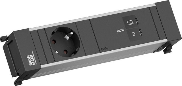 Bachmann Power Frame Einbausteuerleiste mit 1x CEE7/3 35° und 1x USB-C/C 100W in Schwarz - Bild 1
