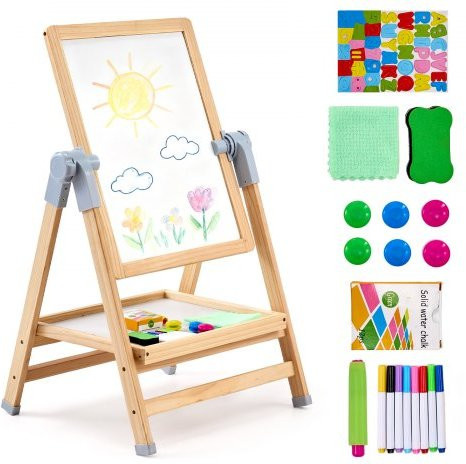 VEVOR Art Easel, 2-in-1 Wooden Double-Sided, mit Magnetic Whiteboard & Chalkboard, Adjustable Standing Rotatable Foldable Drawing Board mit Painting Accessories - Bild 1