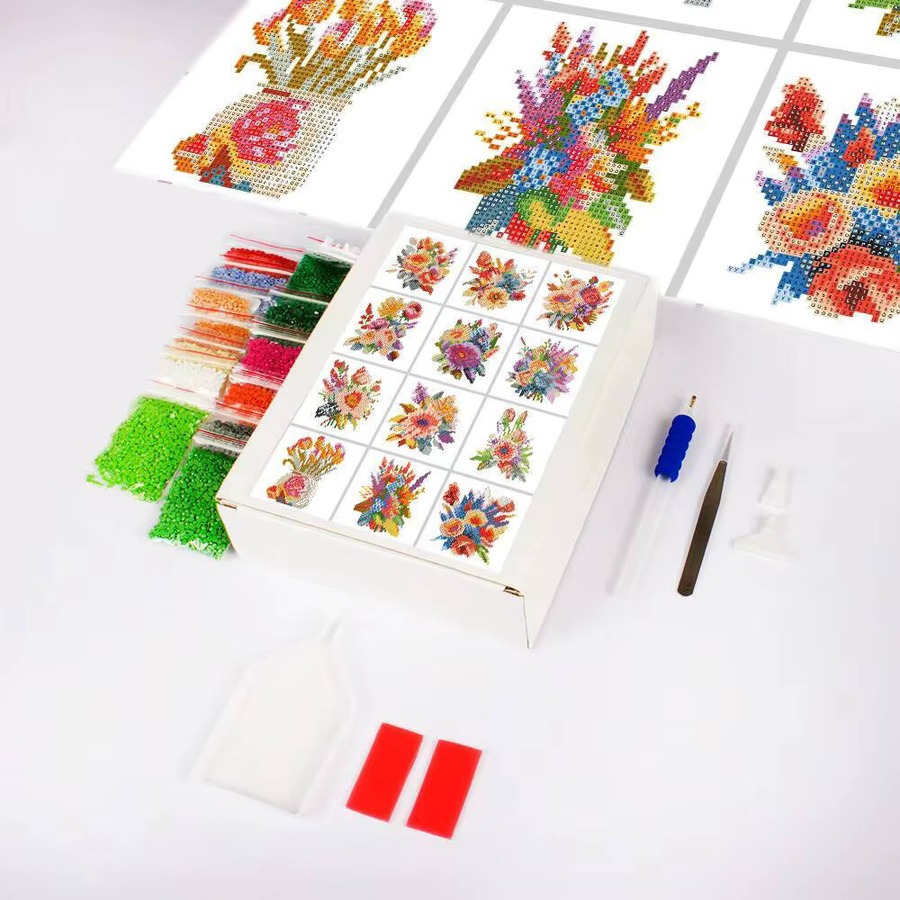 12er Set AZQSD Diamantmalerei Pfingstrose Blumen Mosaik Stickerei Set in Multicolor - Bild 2