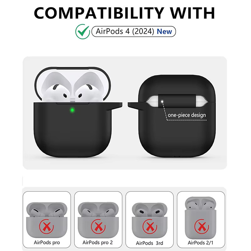 Silikon-Kopfhörerhülle für Apple AirPods 4 in Schwarz mit Haken - Bild 2