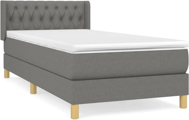 vidaXL Boxspringbett Hybrid mit Matratze und Taschenfederkern, Dunkelgrau, B/T/H: 90 x 200 cm - Bild 1