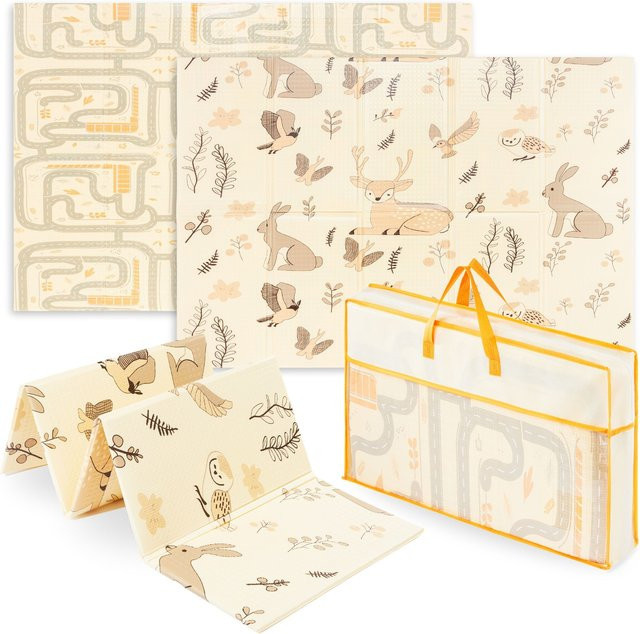 Mamabrum Moby-System Grote faltbare XPE Spielmatte für Babys und Kinder, weich und rutschfest, Boho Design, Beige/Mehrfarbig - Bild 1