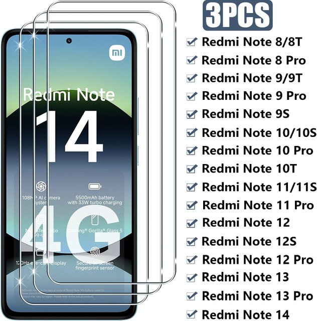 3er Pack Panzerglas Displayschutzfolie für Xiaomi Redmi Note Serie, transparent - Bild 1