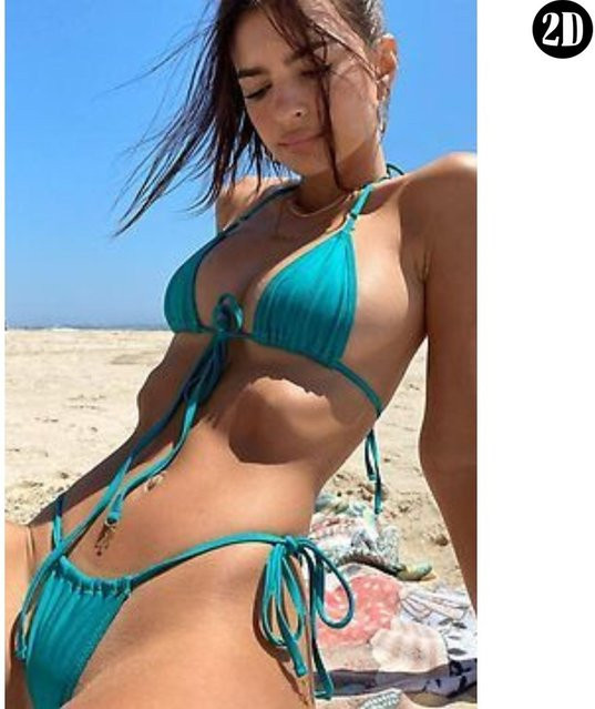 Vintage Metall-Blechschild Hello Young Wanddekoration mit Motiv einer eleganten Brünetten im türkisfarbenen Bikini, B: 30,0 cm, H: 20,0 cm - Bild 1