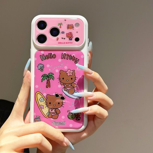 Sanrio Hello Kitty Handyhülle Sommer-Surfing Schwarz mit Kameraschutz für iPhone 17 16 15 Pro Max stoßfest - Bild 1