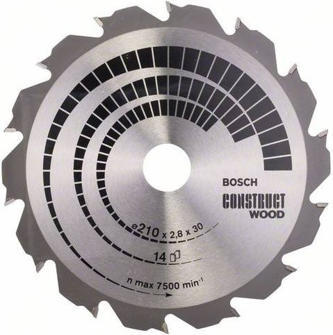 Bosch Construct Wood Hartmetall Kreissägeblatt Silber, Durchmesser: 210 mm, Bohrung: 30 mm, Dicke: 2,8 mm, 14 Zähne - Bild 1