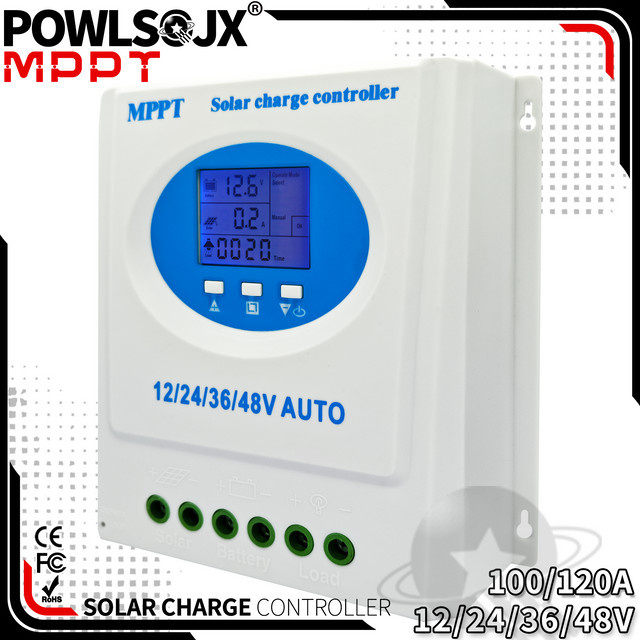 POWLSOJX MPPT-Solarregler mit Echtzeit-LCD-Überwachung in Blau und Weiß - Bild 1