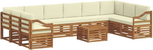 vidaXL Sofagarnitur 11-teilig aus Massivholz Akazie in Natur und Beige mit Polsterung und Armlehnen - Bild 1