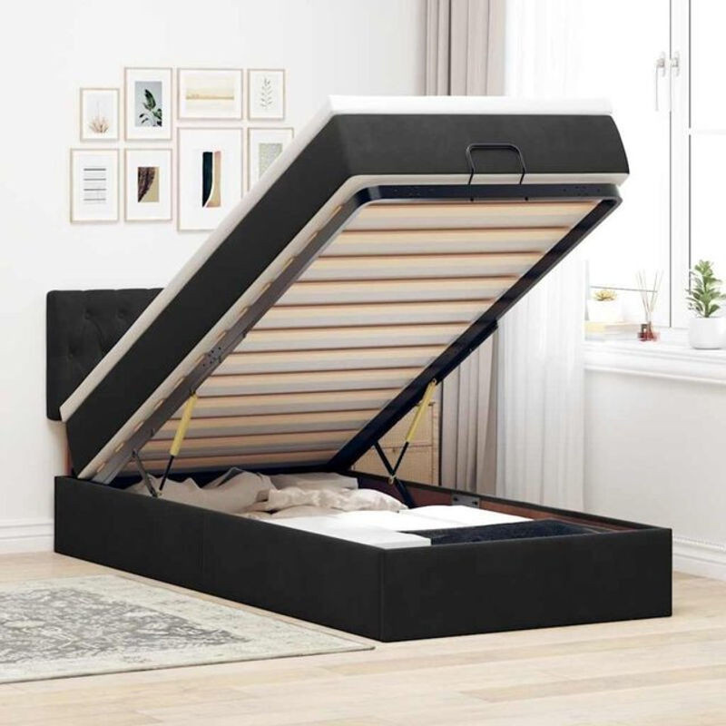 Vidaxl Polsterbett Ottomane mit Matratze und LED in Schwarz aus Samt und Metall, B/T/H: 200 x 80 x 88 cm - Bild 1