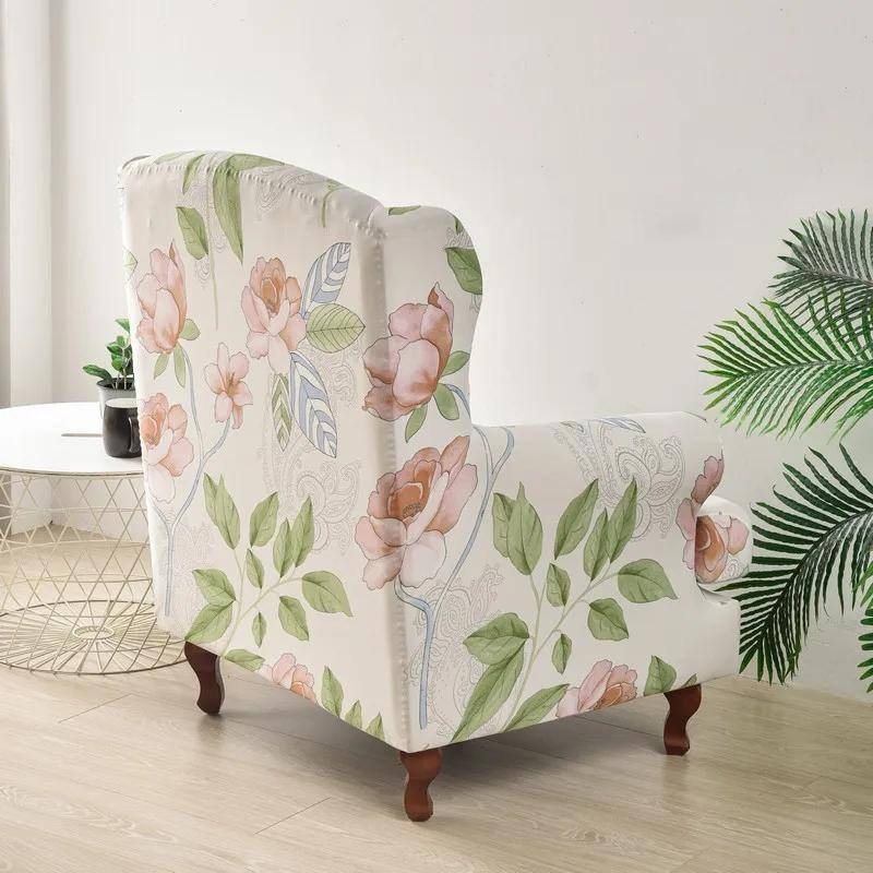 Yiran Furniture Ohrensessel Bezug aus elastischem Spandex mit Kissenhülle im nordischen Blumenmuster, Multicolor - Bild 1