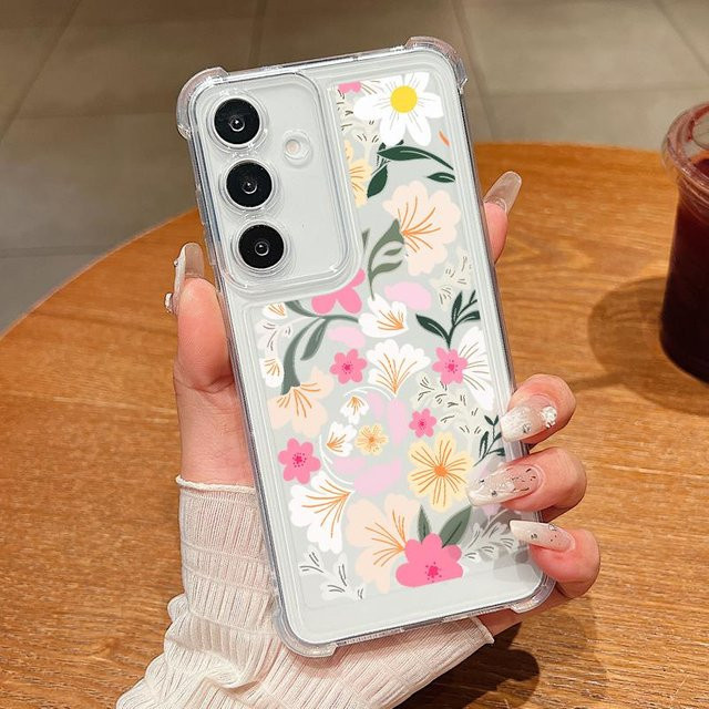 Stoßfeste transparente Handyhülle mit Blumenmuster für Samsung Galaxy S25 Ultra, S24, S23, S22 Plus und weitere Modelle aus TPU - Bild 1