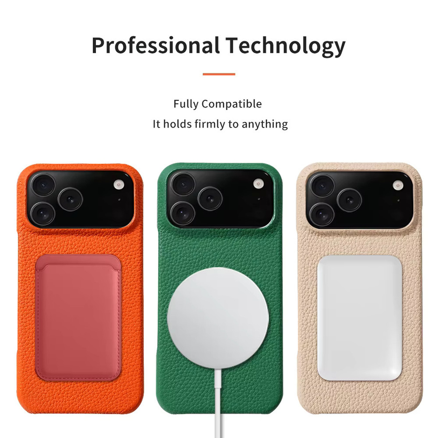 Busine Echtleder Magnethülle mit MagSafe für iPhone 17 Pro Max, iPhone 16 und iPhone 15 in Grau und Orange - Bild 4