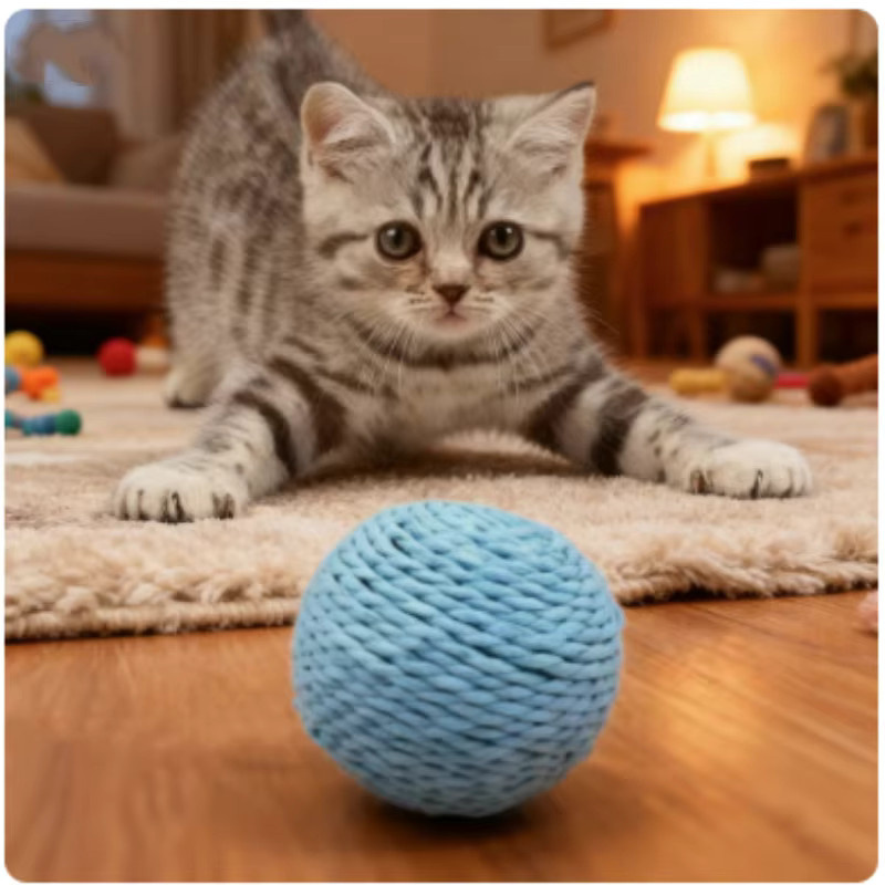 Interaktives Sisal-Kratzball-Spielzeug für Katzen, mit Zahnreinigungsfunktion und Klangherstellung - Bild 2
