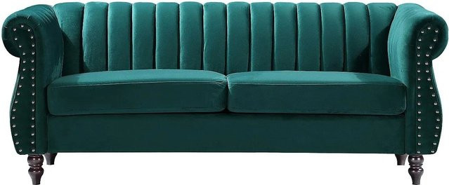 Vente-unique Chesterfield Sofa Trumbo aus Samt in Smaragdgrün, Breite: 195 cm - Bild 1