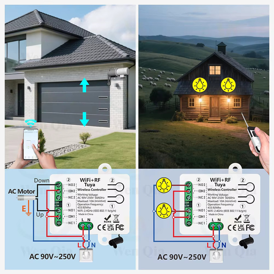 Tuya WiFi RF Smart Motor Schalter mit 2 Kanälen, 10A, Weiß, kompatibel mit Alexa und Google Assistant für Lampen, Motoren und Ventilatoren - Bild 3