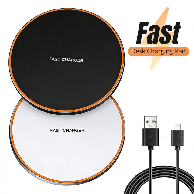 VIKEFON Kabelloses Ladegerät mit LED-Licht und Schnelle Ladestation für iPhone, AirPods Pro und Samsung S25, Schwarz - Bild 1