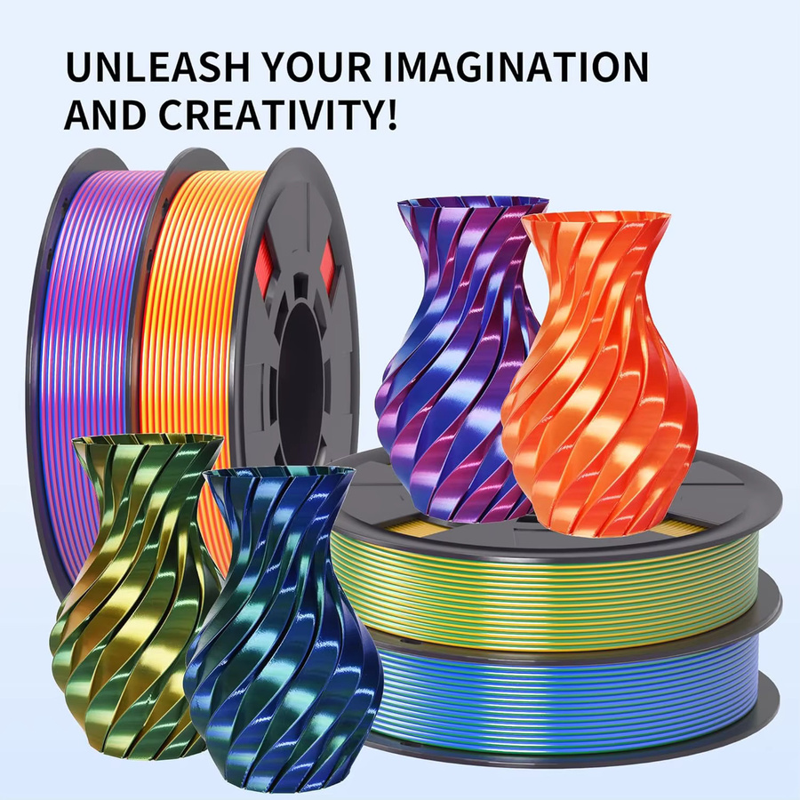DINGSUN 3D 3D-Drucker Filament Set aus zweifarbigem Seiden-PLA, 1,75mm, Multicolor, 4 Spulen à 250g - Bild 5