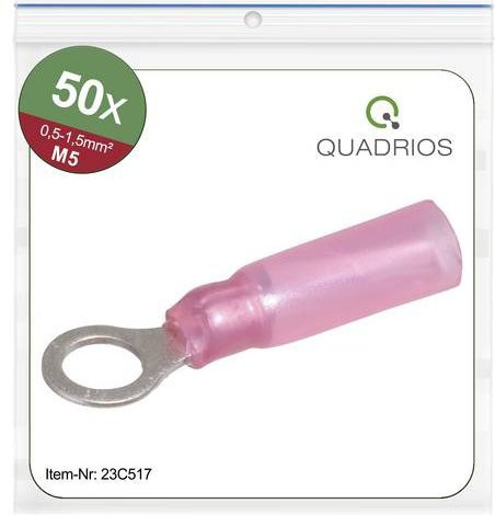 Quadrios 23C517 Ringkabelschuh Teilisoliert Rot, Querschnitt max. 1,5mm², Loch-Ø 5,3mm, 50 Stück - Bild 1