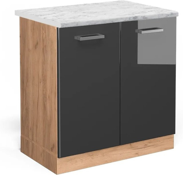 Vicco Spülenunterschrank R-Line Anthrazit Hochglanz und Goldkraft Eiche mit Marmor-Optik, B/T/H: 80 x 46 x 81,6 cm - Bild 1