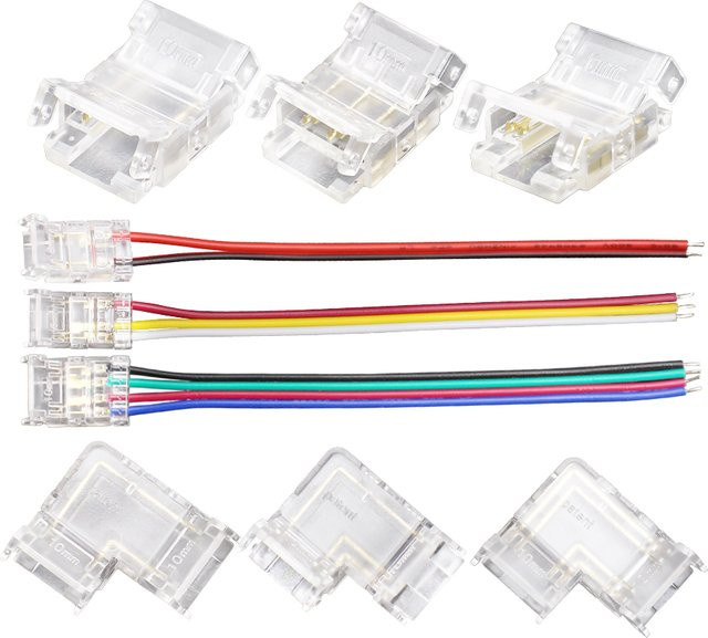 5er Set LED Streifen Stecker L-Form für COB SMD RGB CCT in Transparent, Breite: 5 mm, 8 mm oder 10 mm - Bild 1