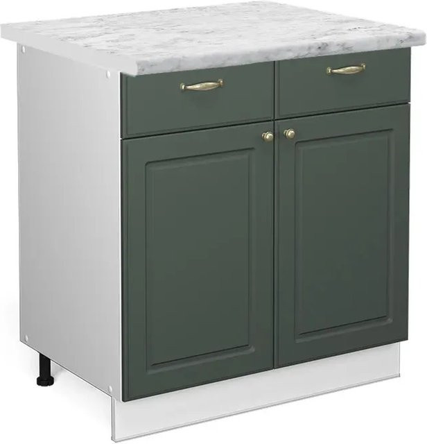 Vicco Küchenunterschrank Fame-Line in Grün-Gold und Weiß im Landhausstil mit Marmor-Optik, Breite: 80 cm - Bild 1