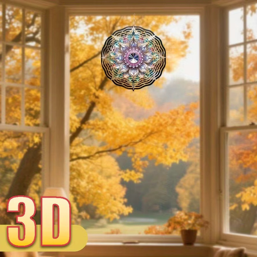 CIFBUY Rundes 3D Hängeschild mit Blumen- und Mandala-Design, Doppelseitige Gartendekoration in Multicolour, Durchmesser: 25,4 cm - Bild 6
