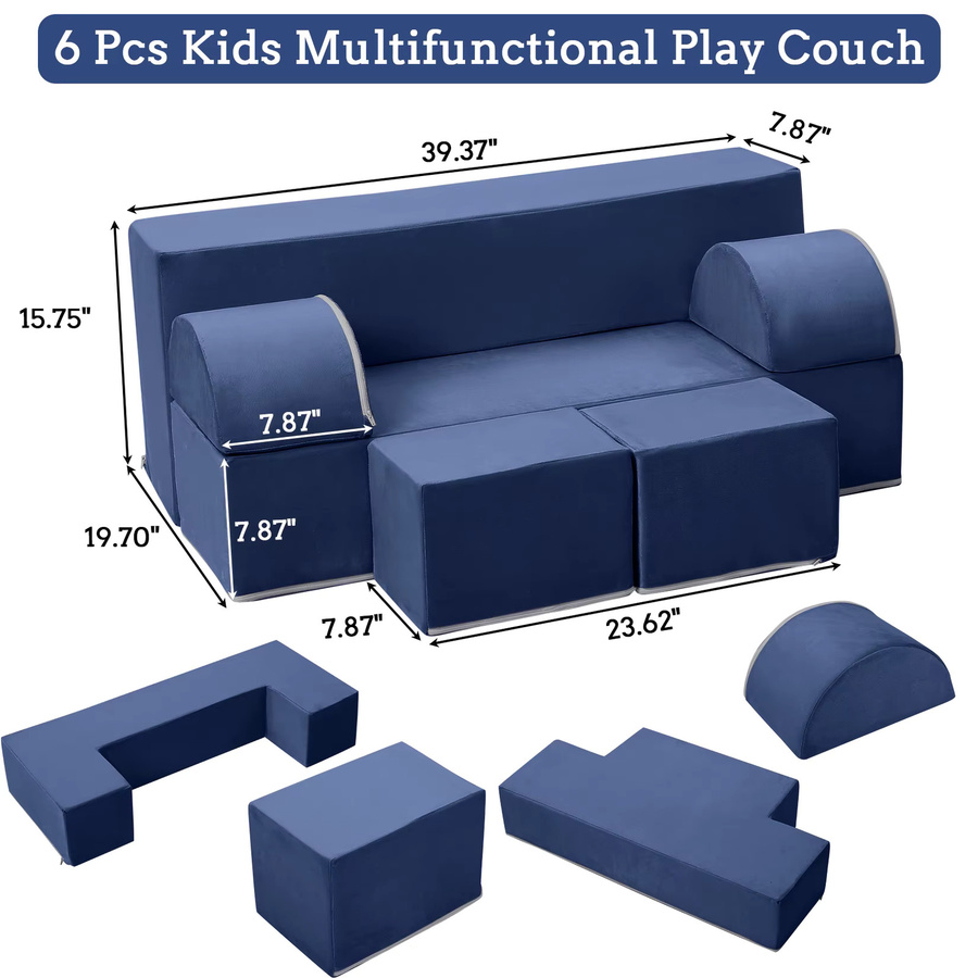 HiMISS Modulares 6-teiliges Kinder-Spielsofa aus Softschaum in Grau und Blau für Spielzimmer und Schlafzimmer - Bild 6