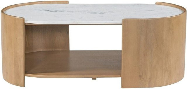 Vente-unique Couchtisch Islara aus Mangoholz und Marmor in Weiß, B/T/H: 110 x 60 x 38 cm - Bild 1