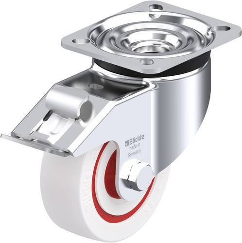 Blickle Lenkrolle LK-POW 100KF-1-FI mit Feststeller, Rad-Durchmesser: 100 mm, Tragfähigkeit: 200 kg, Farbe: Silber/Rot/Weiß - Bild 1