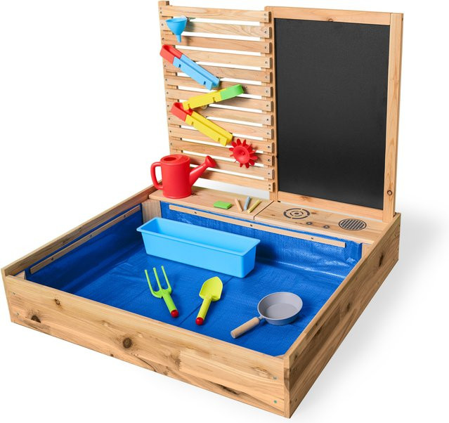 LUPILU Sandkasten aus Holz mit Wasserspielwand in Braun, 28-teilig - Bild 1