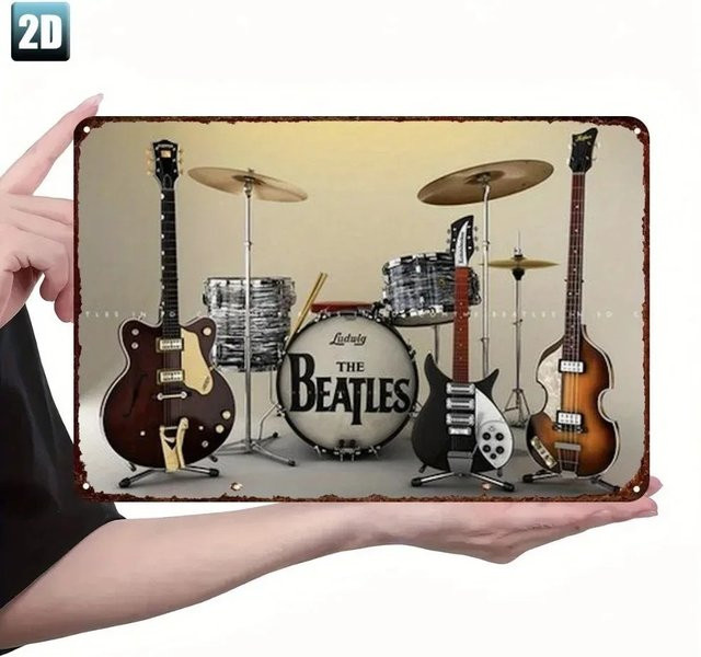 Vintage Retro Metall-Blechschild The Beatles Band Logo Aluminium Wandkunst, Mehrfarbig, Breite: 20,32 cm, Höhe: 30,48 cm - Bild 1