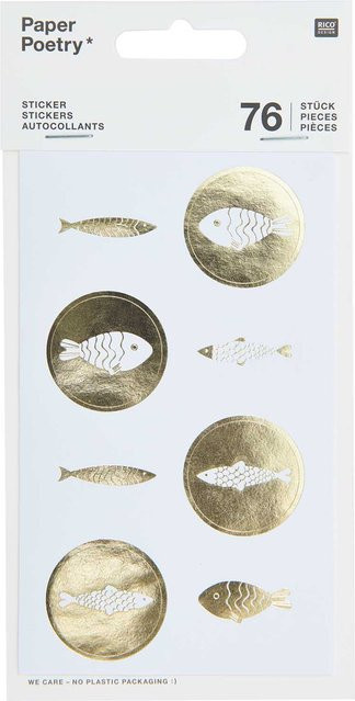 Rico Design Paper Poetry Sticker Fische weiß-gold, 4 Blatt - Bild 1