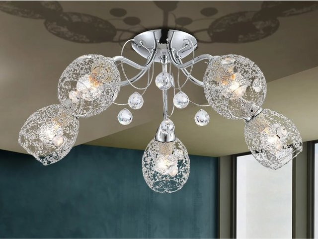 GLOBO LIGHTING Deckenleuchte KORDULA in Chrom und Grau mit Glaskristallen, Durchmesser: 45 cm - Bild 3