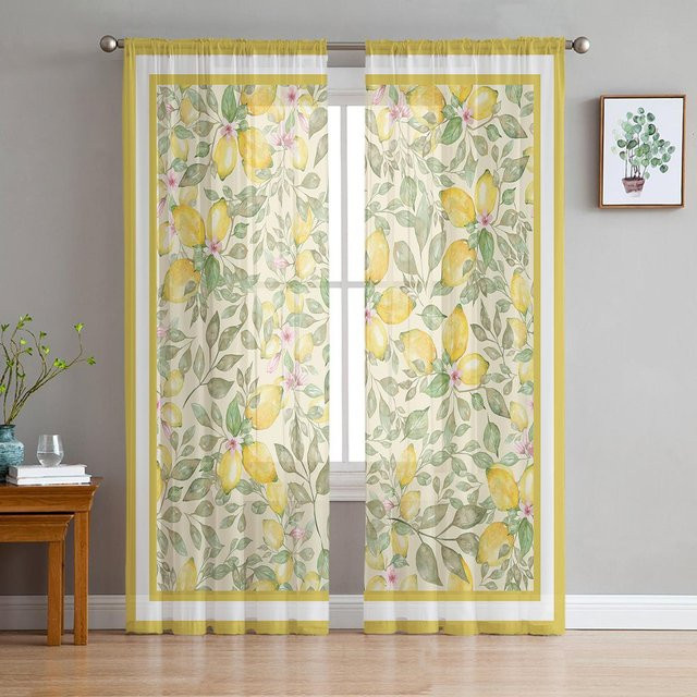 Transparente Aquarell Zitronenfrucht Vorhänge aus Tüll und Organza in Gelb, Breite: 135 cm, Höhe: 160 cm - Bild 1
