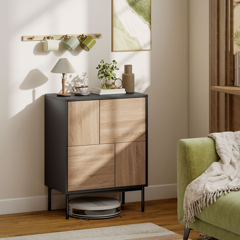HOMCOM Sideboard Kommode mit Push-to-Open-Türen und Metallbeinen in Schwarz und Naturholz für Küche, Esszimmer oder Wohnzimmer - Bild 2