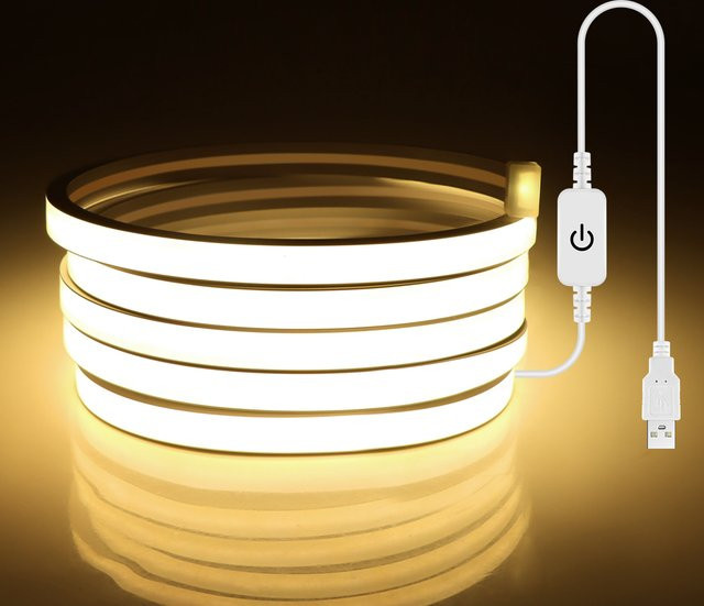 MALITAI COB LED-Streifen Neonband in Warmweiß, dimmbar per Touch-Sensor, wasserdichtes Silikon-Licht mit USB 5V Anschluss für Küche, Zimmer und TV-Hintergrundbeleuchtung - Bild 1