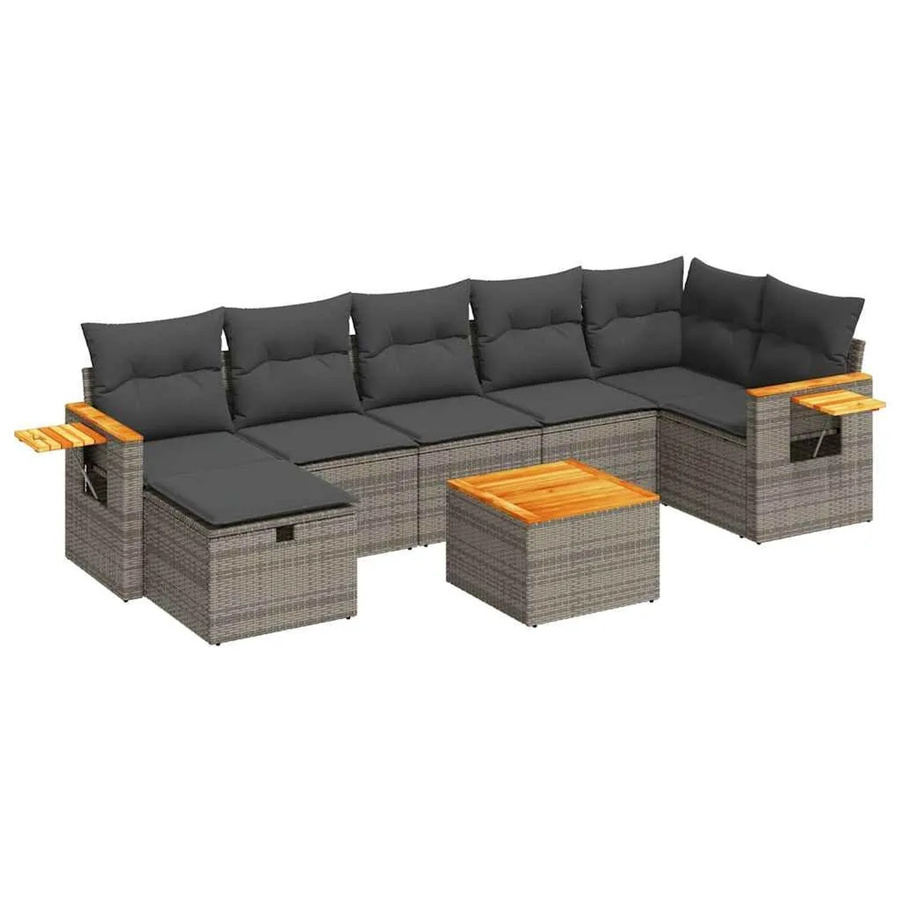 vidaXL 8-teilige Garten-Sofagarnitur in L-Form aus grauem Poly-Rattan mit Kissen und Couchtisch - Bild 2