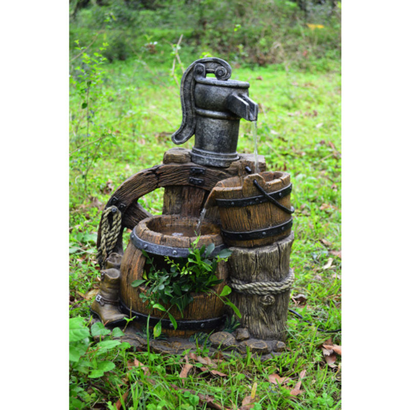 GARDEN PLEASURE Gartenbrunnen NEREUS in Holz- und Stein-Optik aus Polyresin mit Pumpe, bunt, H: 45,0 cm, B: 45,0 cm, T: 34,0 cm - Bild 2