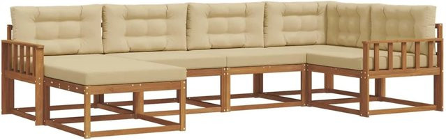 vidaXL Outdoor-Sofagarnitur 6-teilig aus Akazienholz mit Kissen in Beige und Natur, L-Form - Bild 1