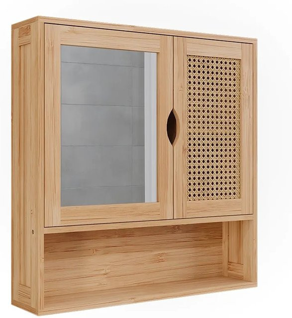 Vicco Badspiegelschrank Liora in Beige mit Bambus und Rattan, B/H: 56 x 58 cm - Bild 1
