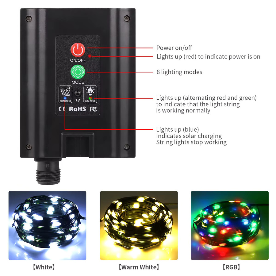 Lcamaw Solar LED Lichterkette mit Lederdraht in Warmweiß für Garten, Hochzeit und Weihnachten, 24V - Bild 4