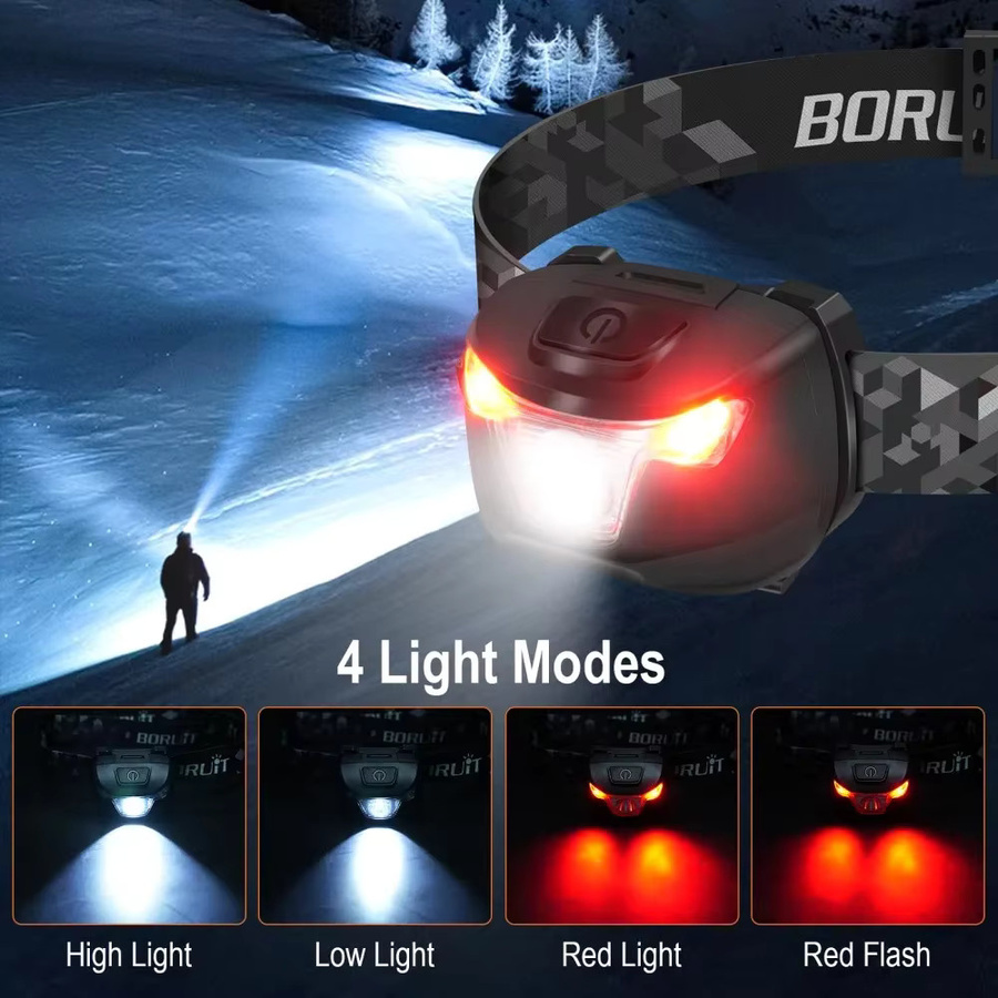 BORUiT BR01 LED-Mini-Stirnlampe in Weiß und Rot mit 240 lm, wasserdichte 4-Modus-Taschenlampe für Camping und Angeln, betrieben mit AAA-Batterie - Bild 2