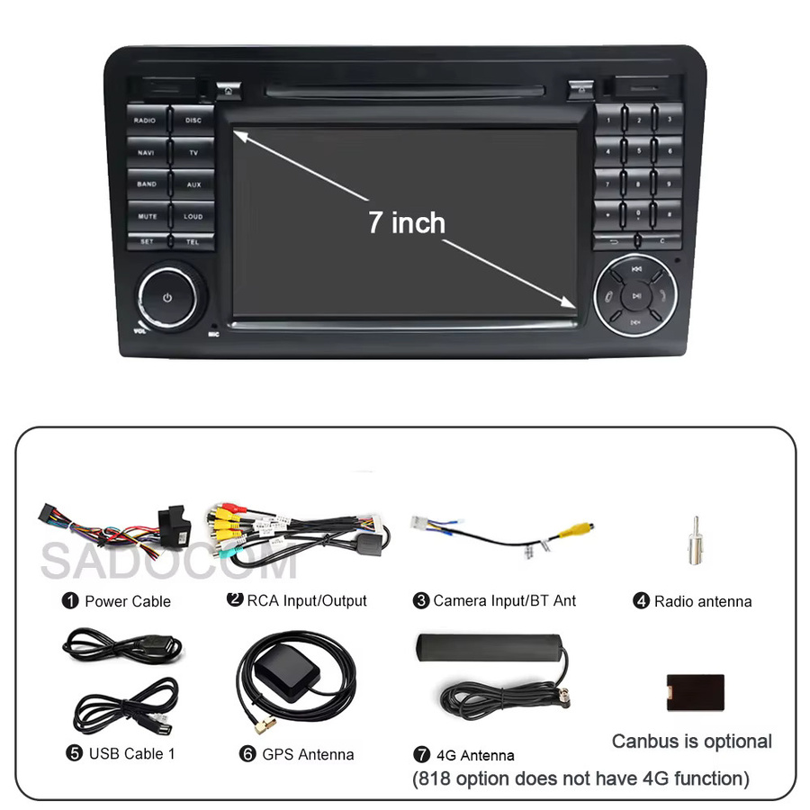 Sadocom Android 14.0 Autoradio mit 7 Zoll Display, 8GB RAM, 128GB Speicher, Carplay, DSP, GPS und WIFI für Mercedes Benz M-Klasse W164 und GL-Klasse X164, Schwarz - Bild 5