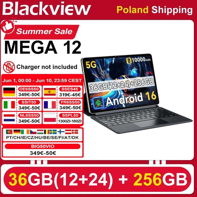 Blackview MEGA 12 Tablet mit 5G, 12 GB RAM, 256 GB Speicher, 12,2 Zoll 2.4K 120 Hz Display, 50 MP + 13 MP Kamera und 10000 mAh Akku - Bild 1