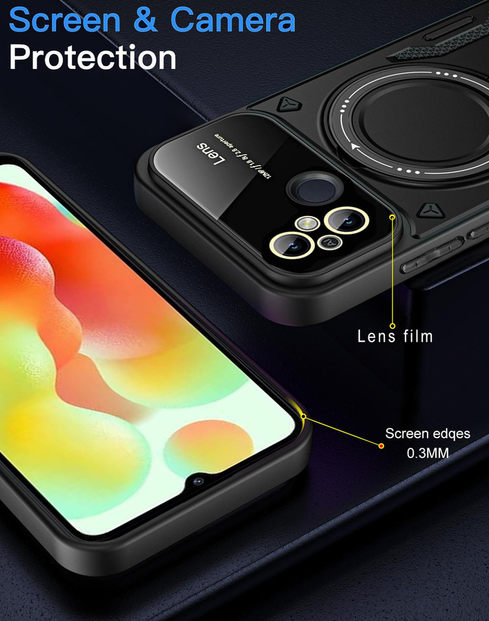 Stoßfeste Panzerhülle mit Ringhalter und MagSafe für Xiaomi Redmi 12C in Schwarz - Bild 4