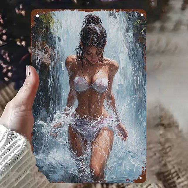 HELLOYOUNG Metallschild Splash Beauty Wasserfall Wanddekoration, B: 20,3 cm, H: 30,5 cm, Mehrfarbig - Bild 1