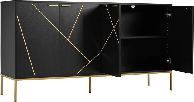 okwish Sideboard Modern mit 4 Türen und Metallfüßen in Schwarz, B/T/H: 150 x 40 x 80 cm - Bild 1