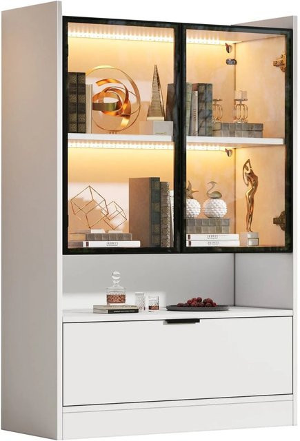 ModernLuxe Moderne Vitrine in Weiß mit matter Oberfläche, Glastüren und integrierter LED-Beleuchtung, B/T/H: 120 x 35 x 80 cm - Bild 1