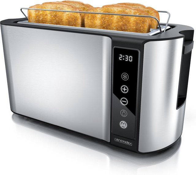 Arendo Toaster für 4 Scheiben mit Langschlitz und Brötchenaufsatz, 1500 W, Digitaldisplay und Touch-Bedienung, Silber - Bild 1